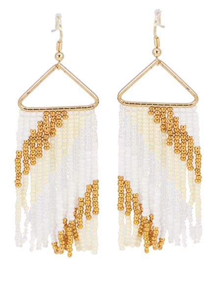 Fringe Beaded Triangle Earrings