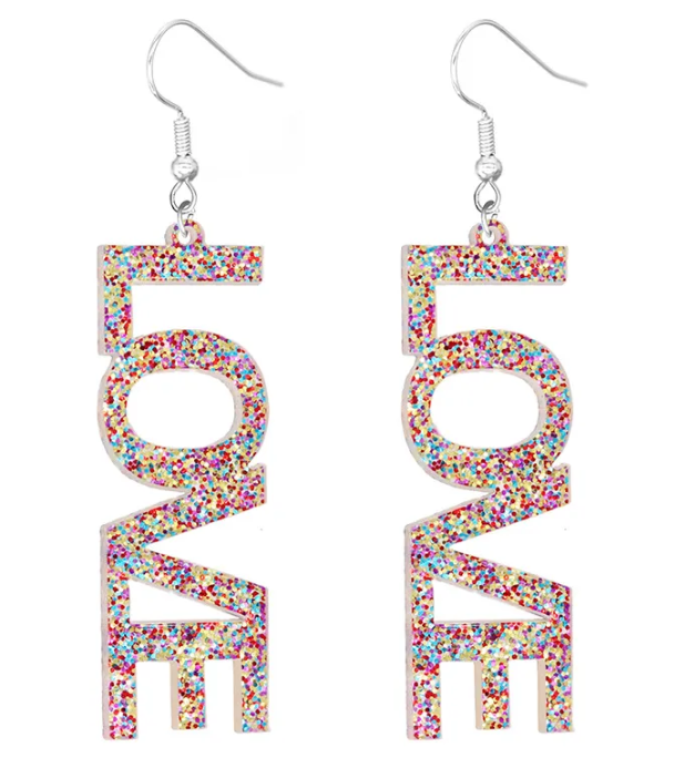 Glitter Acrylic Word Play Earrings