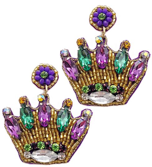 Mardi Gras Beads Crown Stone Earrings