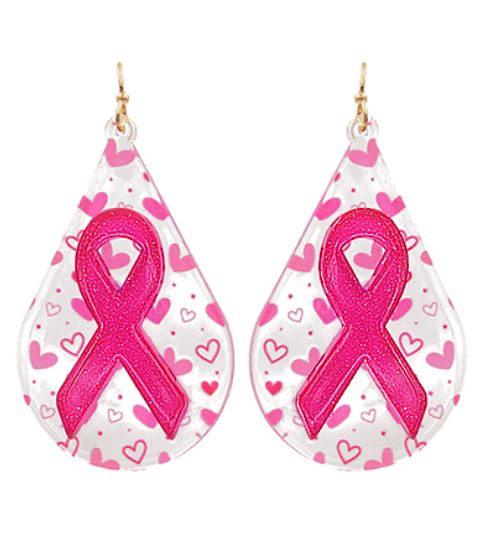 Breast Cancer Awareness Ribbon Teardrop Earrings