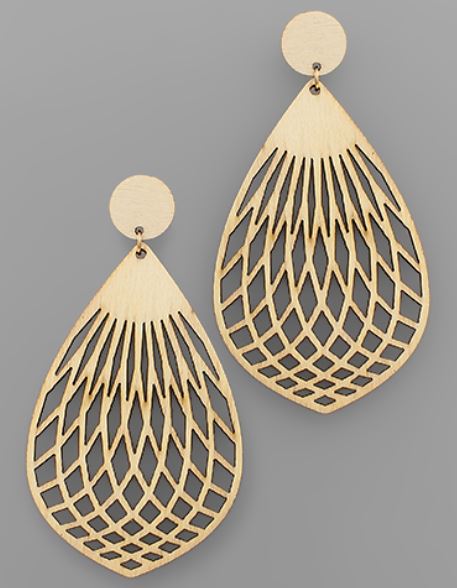 Filigree Wood Mesh Teardrop Earrings