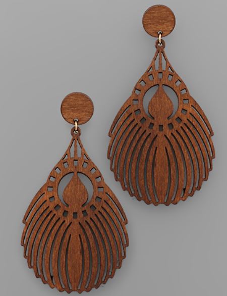 Filigree Wood Teardrop Earrings