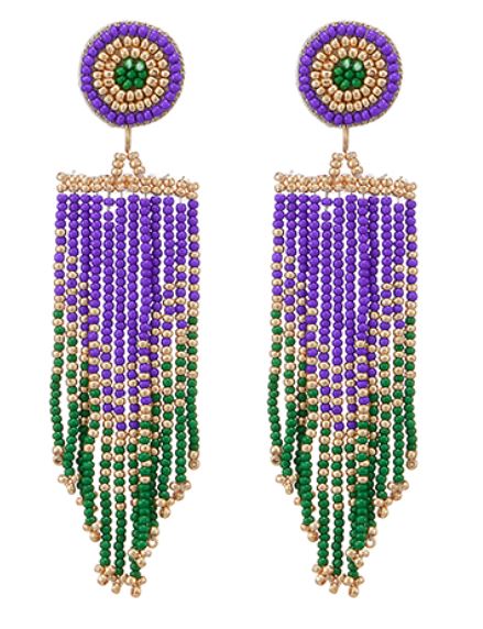 Mardi Gras Disk Bead Tassel Earrings