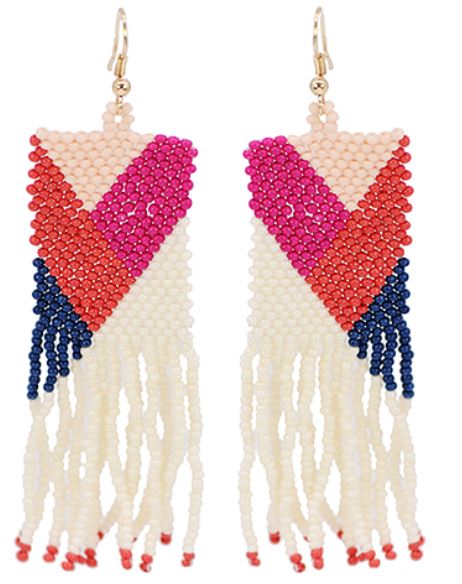 Beaded Rectangle Tassel Earrings