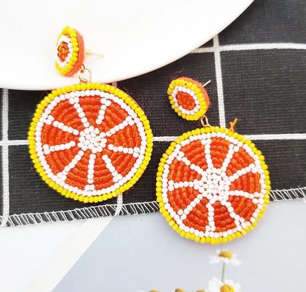 Grapefruit Beaded Earrings