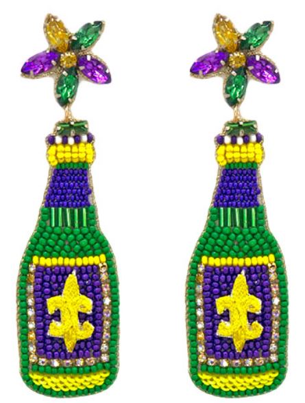 Mardi Gras Beaded Bottle Earrings