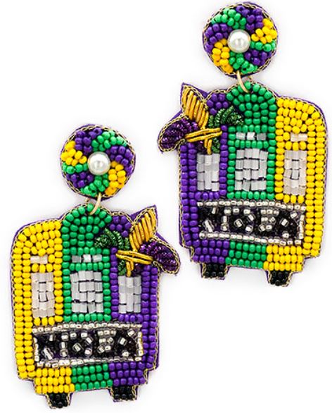 Mardi Gras Beaded NOLA Trolley Earrings