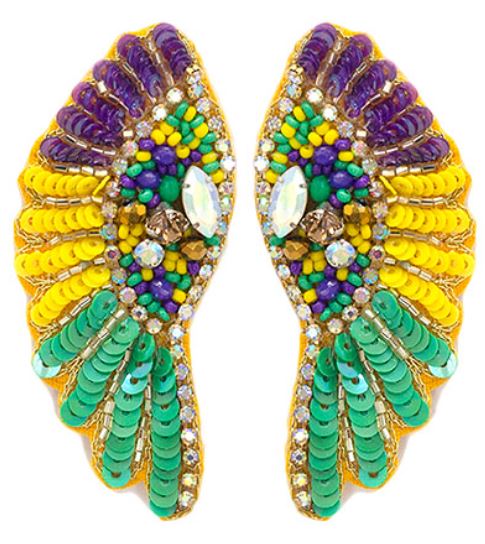 Mardi Gras Beaded Sequin Wing Earrings