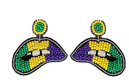 Mardi Gras Bead Lip Earrings