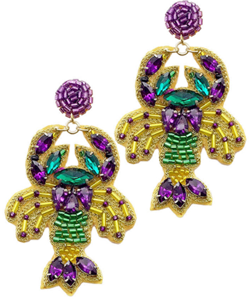 Mardi Gras Beaded Crawfish Earrings