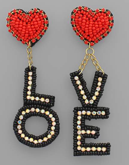 Valentine Red Heart & Crystal LOVE Earrings