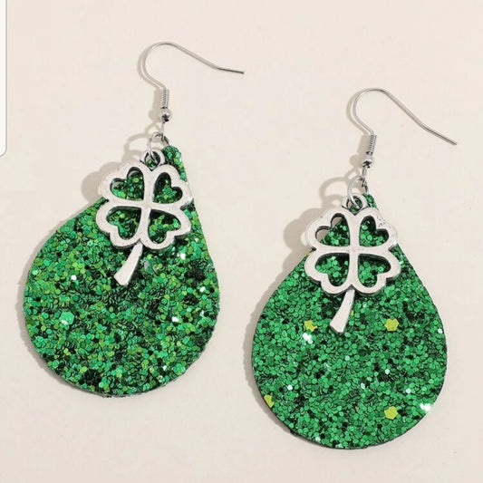 St. Patrick's Clover & Glitter Dangle Earrings