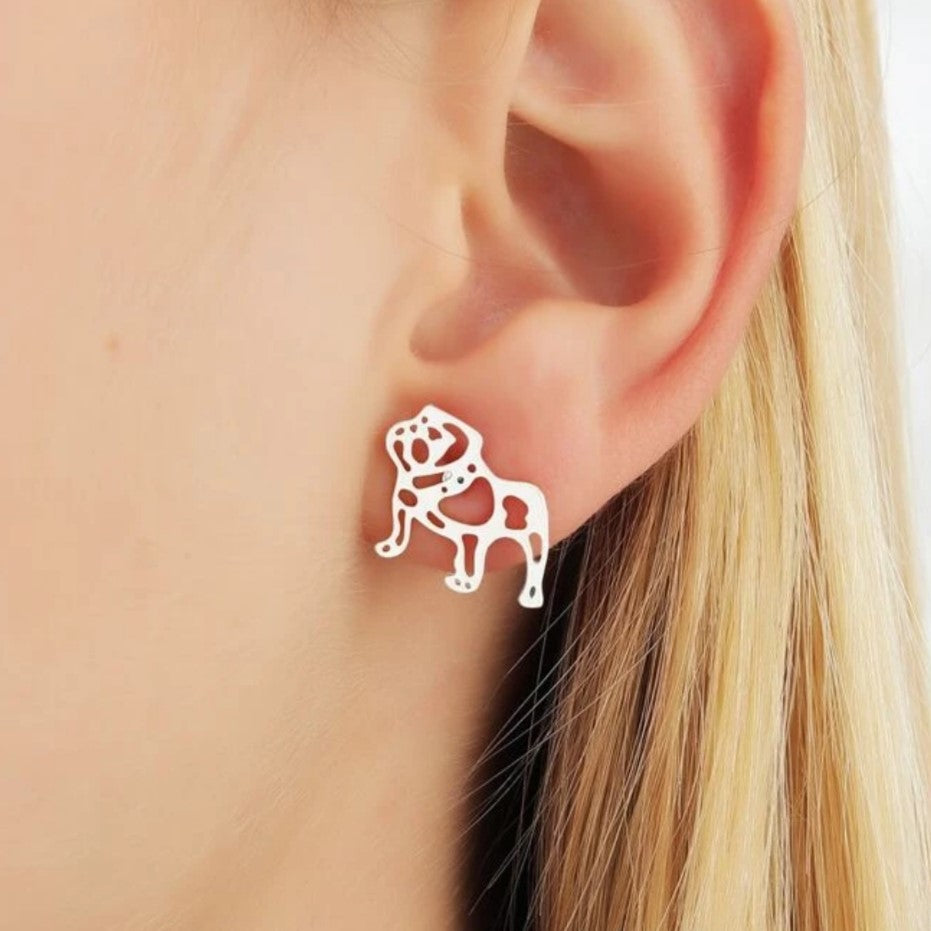 Bulldog Outline Stud Earring