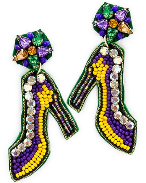 Mardi Gras Beaded High Heel Earrings