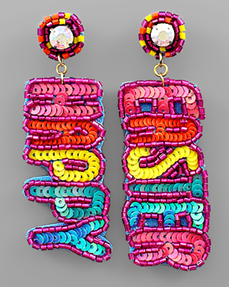 HAPPY EASTER Sequin & Beaded Earrings - Bright Colors